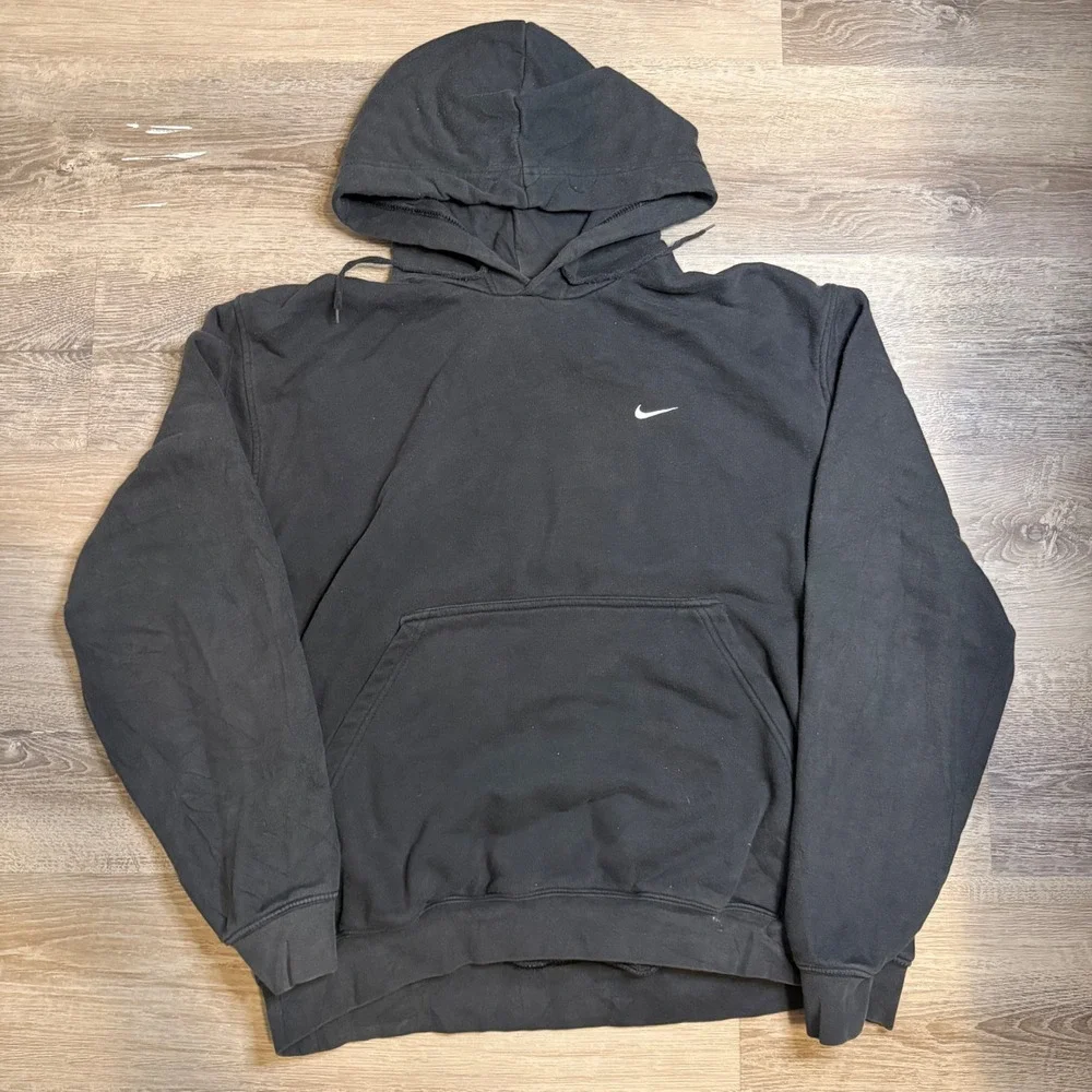 Nike Mens Hoodie Pullover‎ Black Embroidered Swoosh Logo Size Large Sweatshirt